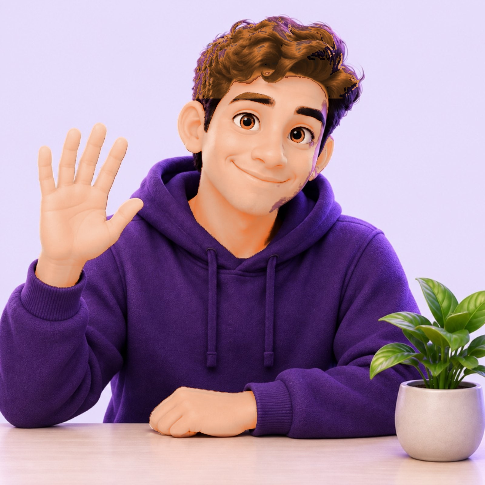 El mismo personaje saludando con la mano